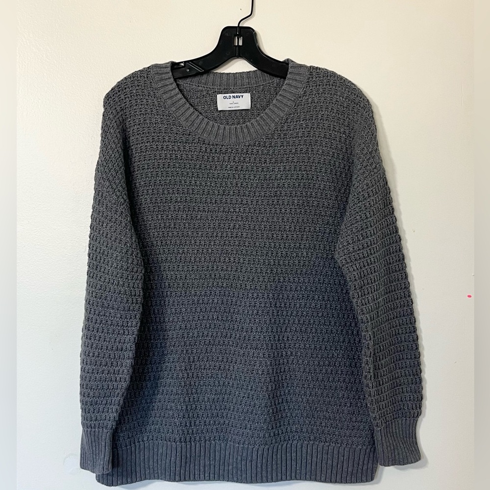 Old Navy Charcoal Gray Waffle Knit Cozy Minimalist Crewneck Sweater Casual Core